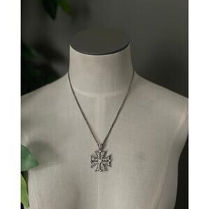 Sterling Silver Dressy 925 Diamonique CZ Maltese Cross Pendant Delicate Necklace